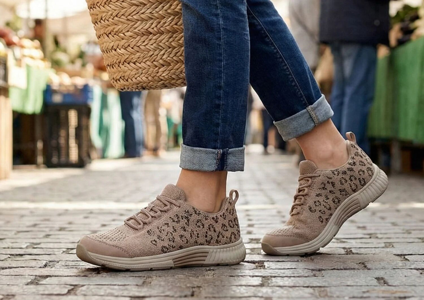 Coral - Beige Leopard - Footwear Women Sneakers Stretch