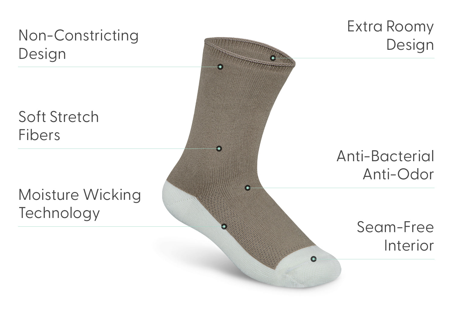 Extra Roomy Diabetic Socks (Thick) - Brown - Socks